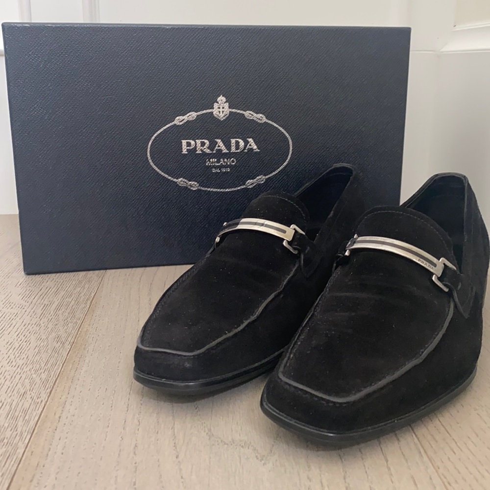 Black suede Prada Loafers